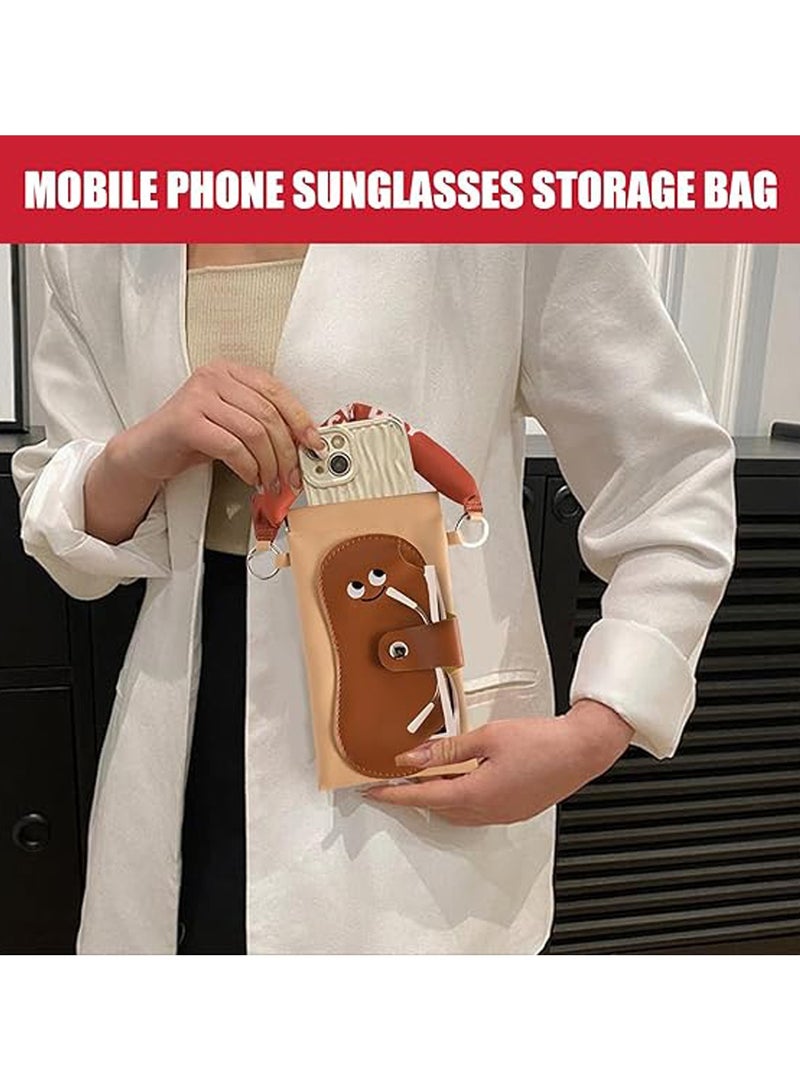 CMGTYYD. 2Pcs كيس النظارات الشمسية ، الهاتف الجلدي PU كيس ، صناديق النظارات المحمولة ، حقيبة تخزين قوية وأنيقة ، قوس الهاتف الذكي 2 في 1 ، مثالي للسفر ، المكتب ، الاستخدام اليومي ، 7.87x4.33 بوصة - Image 4