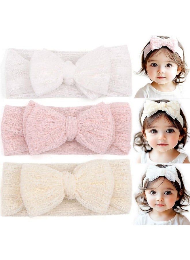 BIANHUAN 3 PCS Baby Headbands Soft Nylon Hairbands with Bows Girls Hair Accessories for Newborn Infant Toddler Kids Handmade - Image 1