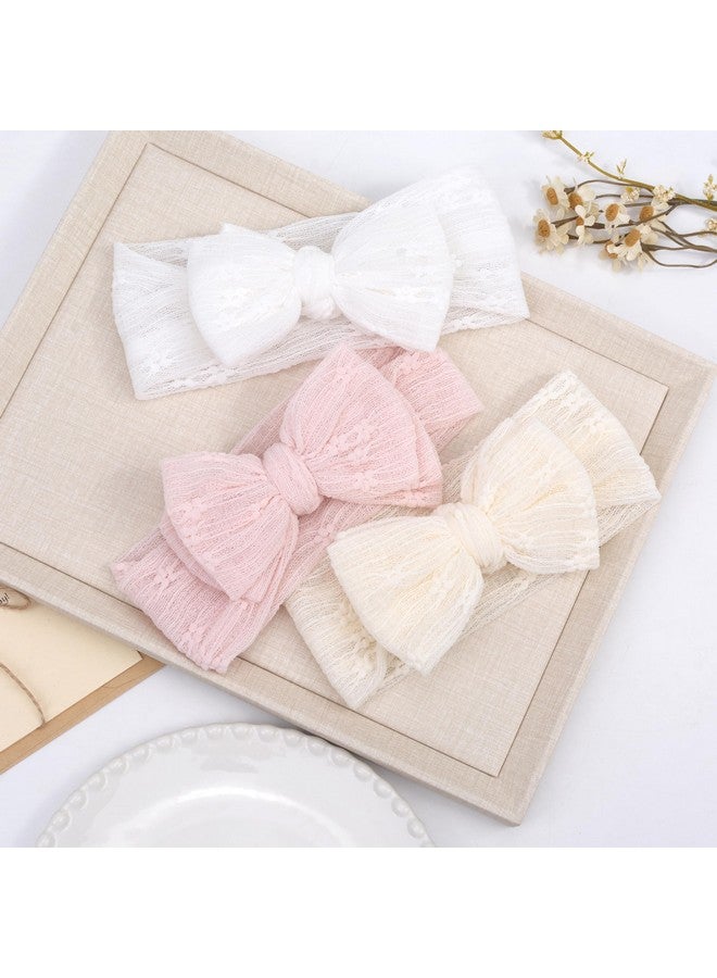 BIANHUAN 3 PCS Baby Headbands Soft Nylon Hairbands with Bows Girls Hair Accessories for Newborn Infant Toddler Kids Handmade - Image 4