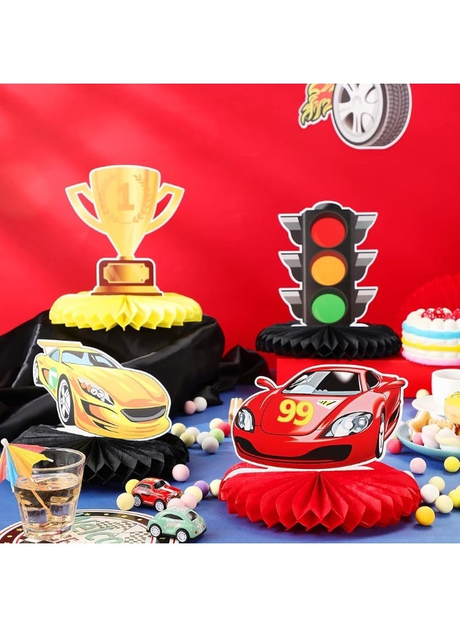 Inbagi 9 Pieces Race Car Party Decorations Race Car Honeycomb Centerpieces Racing Party Table Decor Double-Sided Cars Photo Booth Props for Birthday Baby Shower Race Car Theme Party Supplies - Image 4