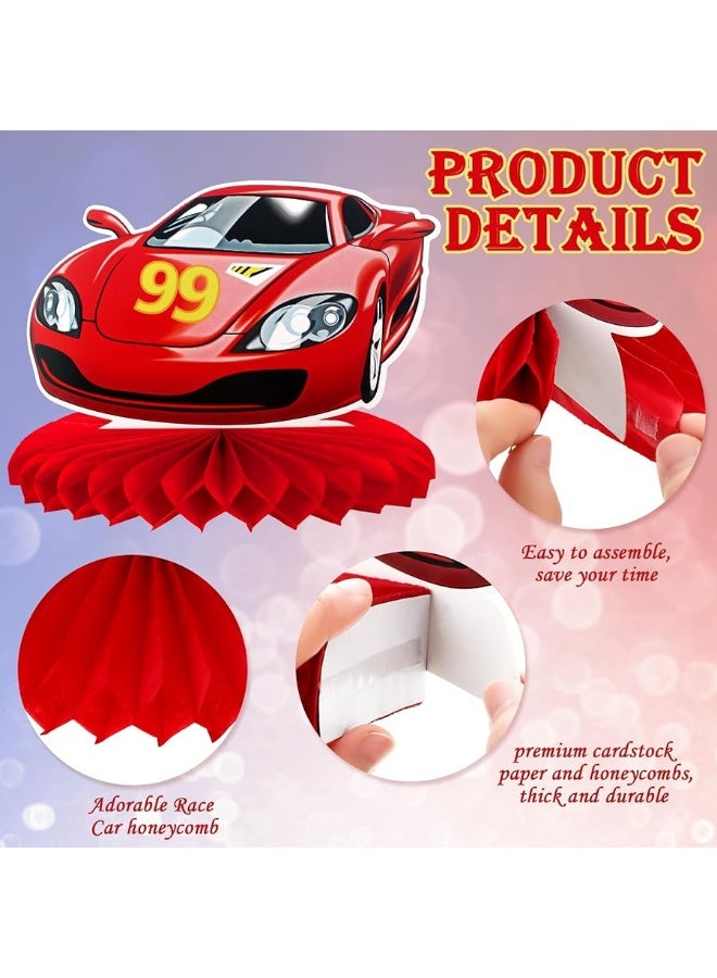 Inbagi 9 Pieces Race Car Party Decorations Race Car Honeycomb Centerpieces Racing Party Table Decor Double-Sided Cars Photo Booth Props for Birthday Baby Shower Race Car Theme Party Supplies - Image 3