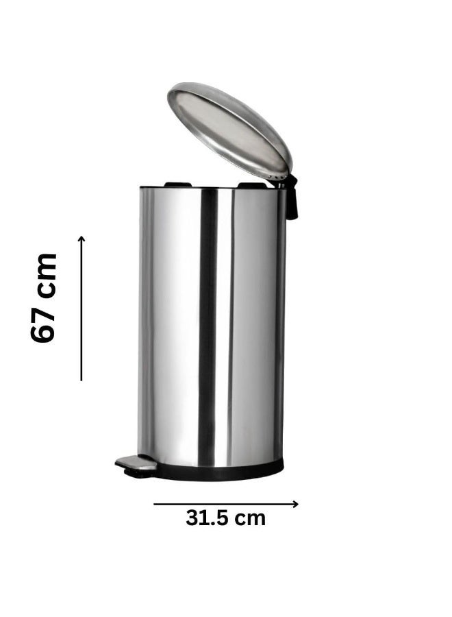 Primanova Turkish Basket 40 liters Stainless Steel Trash Can, Wastebasket With Foot Pedal and Soft Close Lid, Removable Inner Bucket for Easy Cleaning, Silver - Image 2