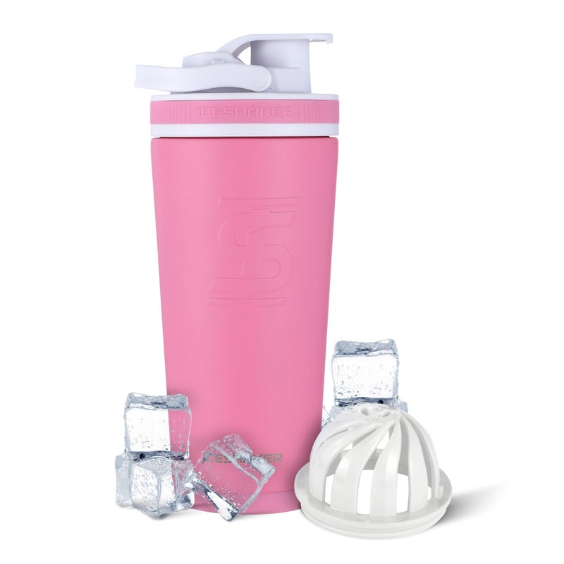 Ice Shaker زجاجة هزازة معزولة من الفولاذ المقاوم للصدأ | 26 أونصة، وردي | تبقى باردة لمدة 30+ ساعة | كوب معزول مع محرك دوار | زجاجة خالية من الروائح لخلطات البروتين، الماء، العصائر، الكوكتيلات - Image 1
