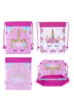 Generic 12 Pack Unicorn Drawstring Party Bags with 6 Unicorn Stickers, Unicorn Drawstring Backpacks Party Favor Bags Supplies for Kids Birthday Party Baby Shower  - Image 2