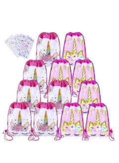 Generic 12 Pack Unicorn Drawstring Party Bags with 6 Unicorn Stickers, Unicorn Drawstring Backpacks Party Favor Bags Supplies for Kids Birthday Party Baby Shower  - Image 1