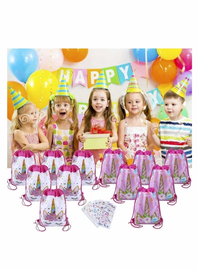 12 Pack Unicorn Drawstring Party Bags with 6 Unicorn Stickers, Unicorn Drawstring Backpacks Party Favor Bags Supplies for Kids Birthday Party Baby Shower - Image 3