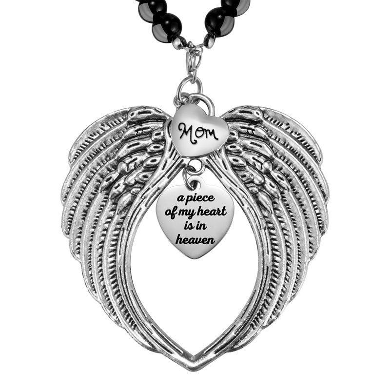 Ralukiia Memorial Car Charm Angel Wings Memorial Gifts for Loss of Mother Sympathy Gifts for Loss of Loved One in Heaven in Memory of Mom Rear View Mirror Car Charm Hanger Remembrance - Image 3