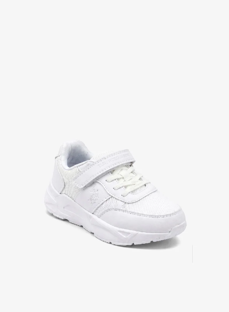 U.S. Polo Assn. Kids White Mesh Sneakers | Lightweight Breathable School & Casual Shoes | Hook & Loop Strap with Lace Design | Non-Slip Walking Shoes for Boys & Girls