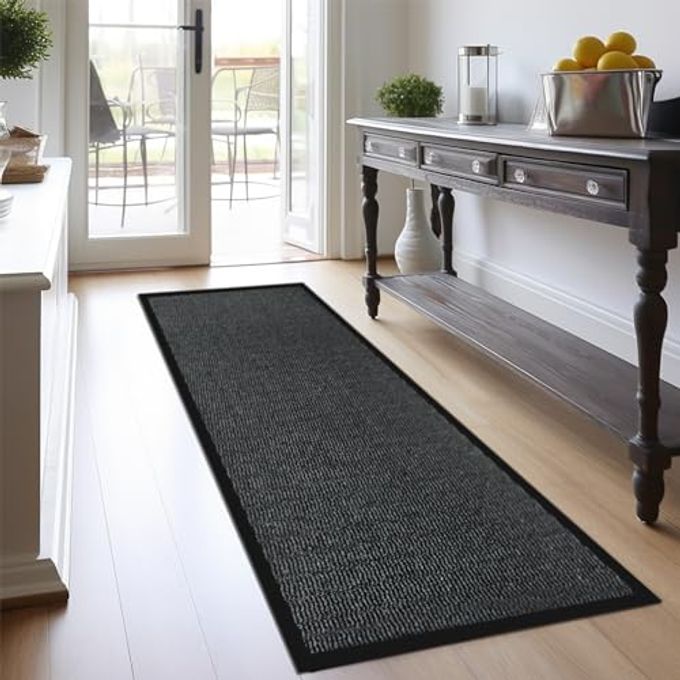 HALLWAY RUNNER RUG GREY 60X120 CM HEAVY DUTY ENTRANCE MAT NONSLIP RUBBER BACK LARGE RUNNER DIRT TRAPPER CARPET WATER ABSORBENT WASHABLE RUG FOR HALLWAY KITCHEN LIVING ROOM