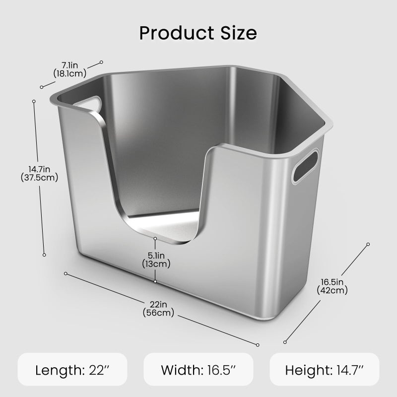 PWTAA Stainless Steel Corner Cat Litter Box, Metal Litter Box with High Sided, One-Piece Corner Cat Toilet, No Assembly Required, Non-Stick, No Odor Kitten Litter Pan, Easy to Clean, for Small Medium Cats - Image 2