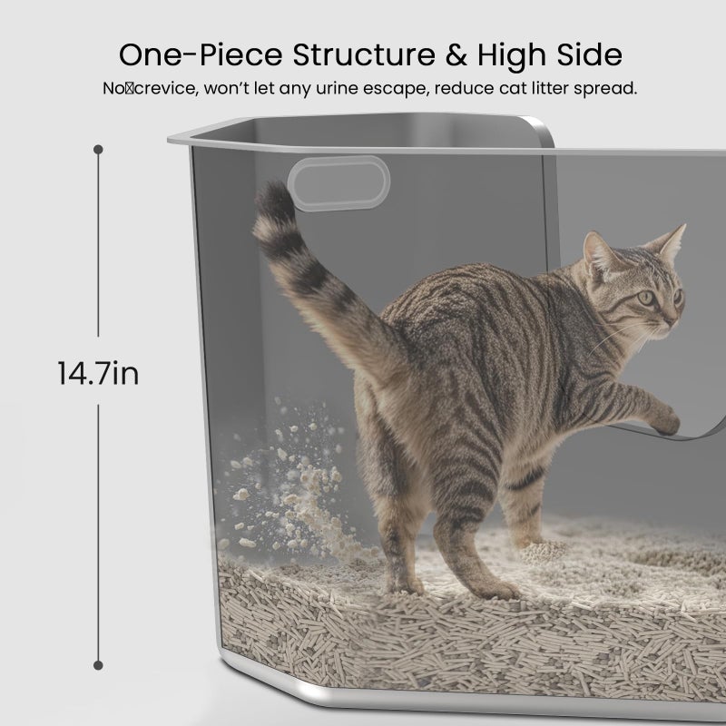 PWTAA Stainless Steel Corner Cat Litter Box, Metal Litter Box with High Sided, One-Piece Corner Cat Toilet, No Assembly Required, Non-Stick, No Odor Kitten Litter Pan, Easy to Clean, for Small Medium Cats - Image 4