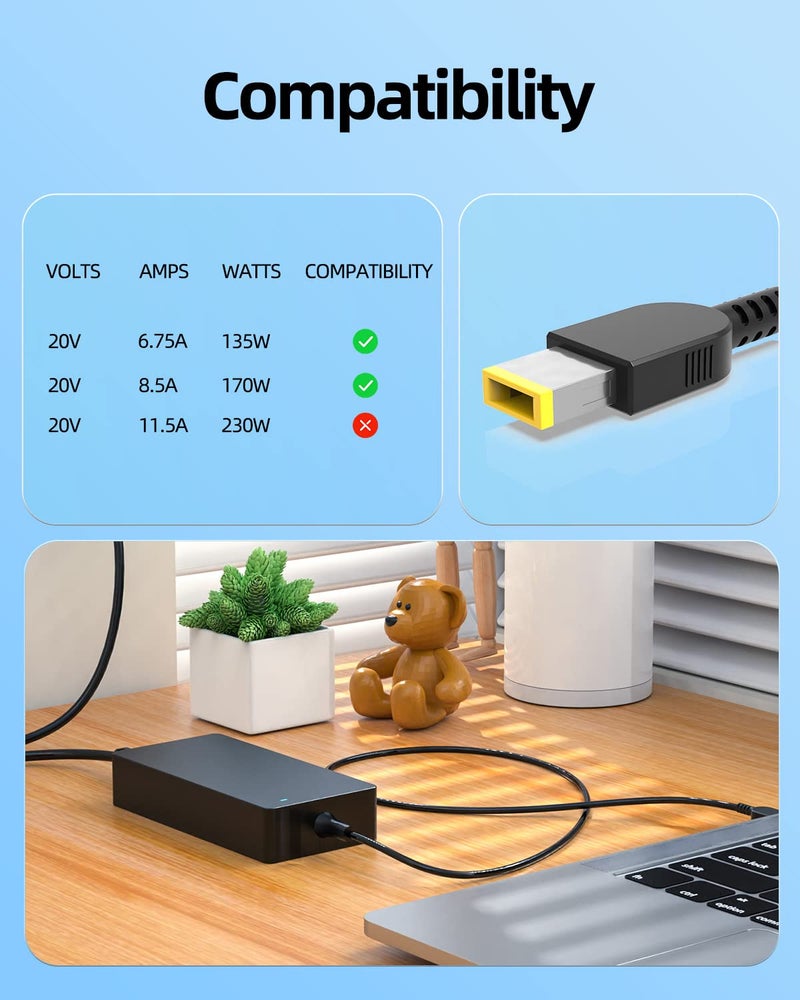 Superer 170W Laptop Charger Fit for Lenovo Tinkpad P71 P73 P70 P53 P52 P51 P50 P15 P16 P17 P16v P1 T15g X1 Extreme W541 W540, Fit for Legion Slim 5 5P S7 9 Y540 Y530 Y730 Y720 Y7000 Laptops, Slim Tip - Image 4