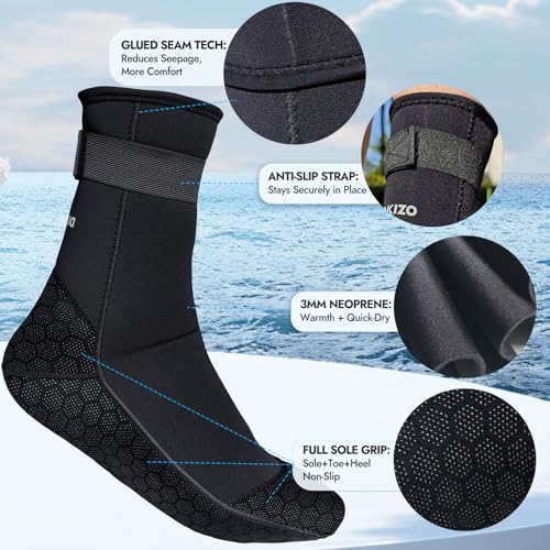 Dizokizo Neoprene Water Socks, 3mm Sand Proof Beach Volleyball Socks Anti-Slip Wetsuit Booties for Scuba Diving Surfing Kayaking (S) - Image 2