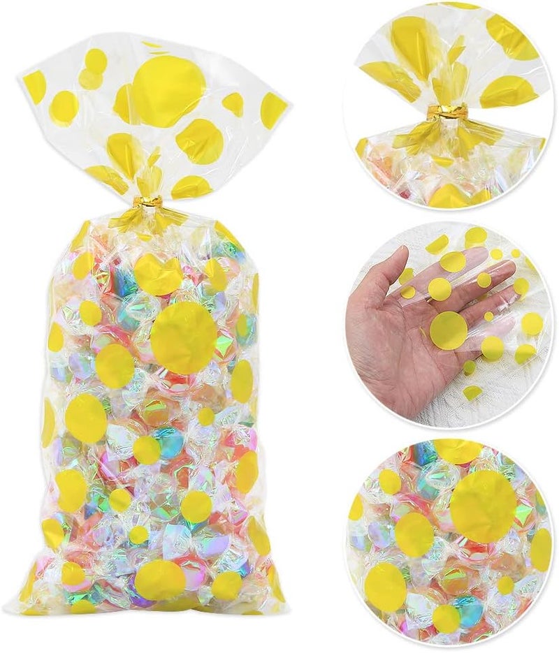 Geluode Polka Dot Cellophane Bags, 100pcs Clear Treat Bags, Plastic Easter Cello Bags Sweets Bags with 100 Twist Ties for Goodie, Cookies, Nut, Gift Wrap, Wedding Birthday Party Favor Supplies (4 Pattern) - Image 4