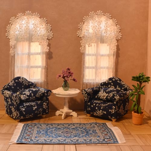 iLAND Miniature Dollhouse Accessories Vintage of Carpet for Dollhouse Furniture on 1/12 Scale and 3” - 12” Dolls, Woven Dollhouse Rugs 6” x 3.8”(2pcs Brilliance) - Image 5