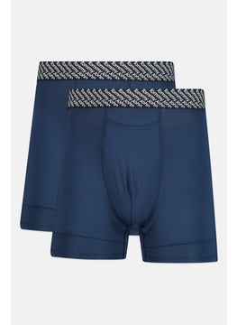 Men 2 Pieces 8 Inseam Brand Logo Boxer Briefs, Navy
