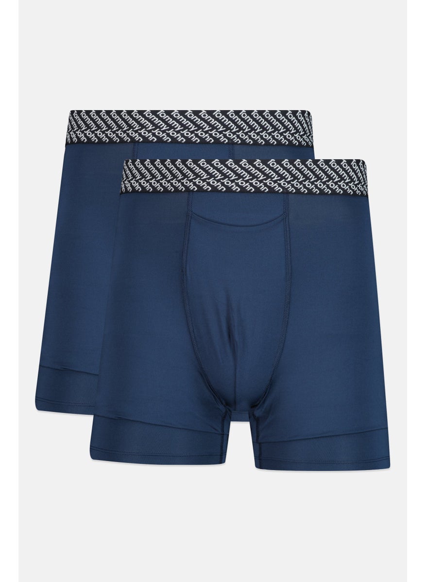 Tommy John - Men 2 Pieces 8 Inseam Brand Logo Boxer Briefs, Navy - Image 1