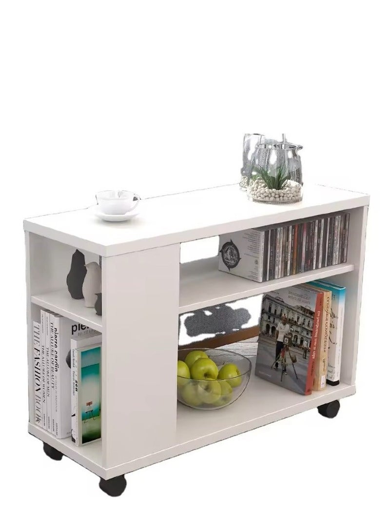Eleva Home Modern Wooden Side Table with Shelves & Casters, Multifunctional End Table for Small Space, White - Image 5