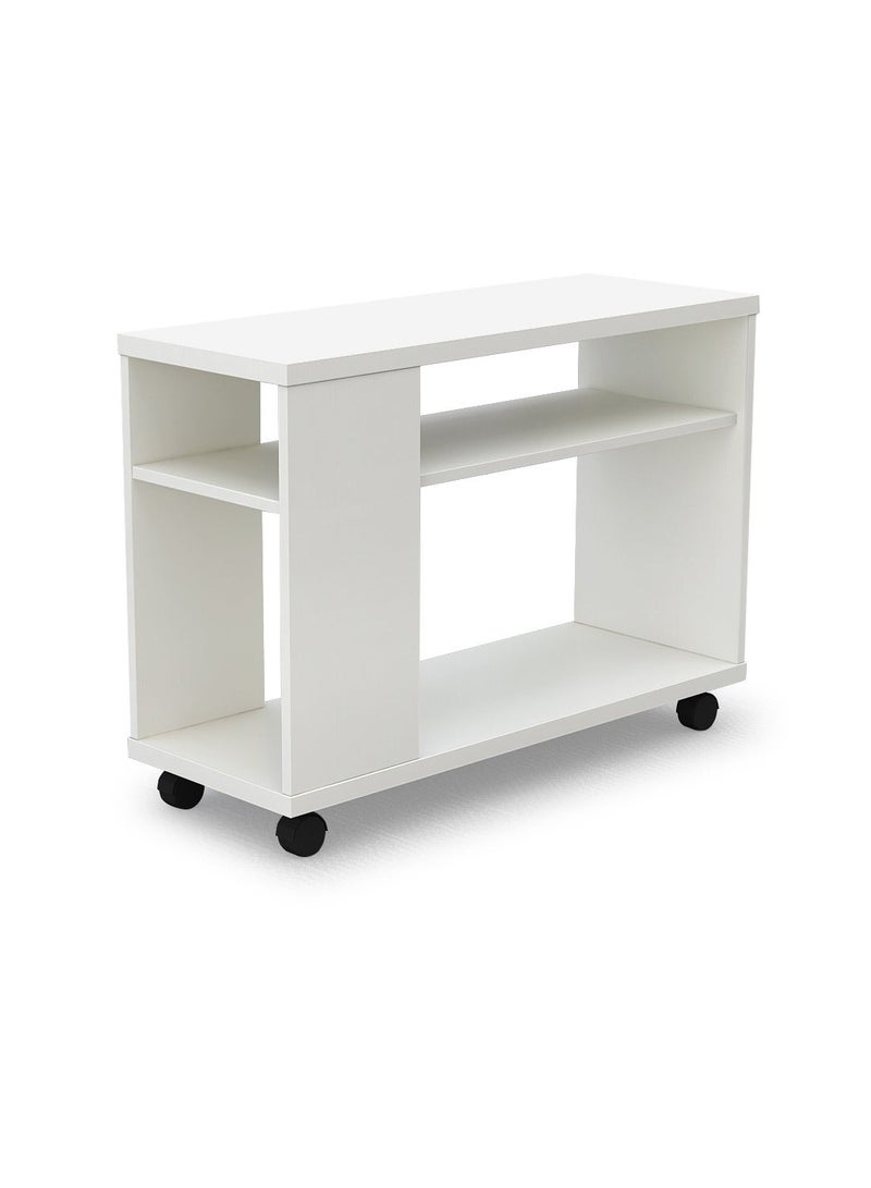 Eleva Home Modern Wooden Side Table with Shelves & Casters, Multifunctional End Table for Small Space, White - Image 4