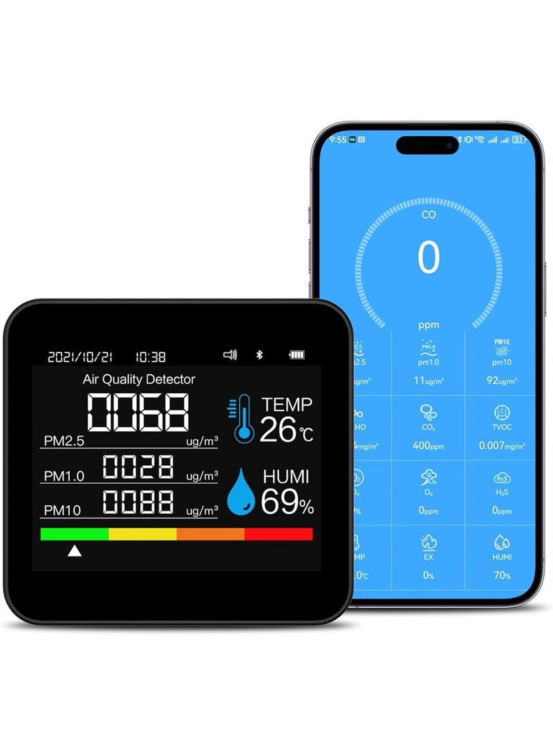 9-in-1 Indoor Air Quality Monitor, PM2.5/PM10/CO2/Temperature/Formaldehyde Detector/Humidity TVOC/Time Display Air Quality Tester, for Home, Office, School - Image 1