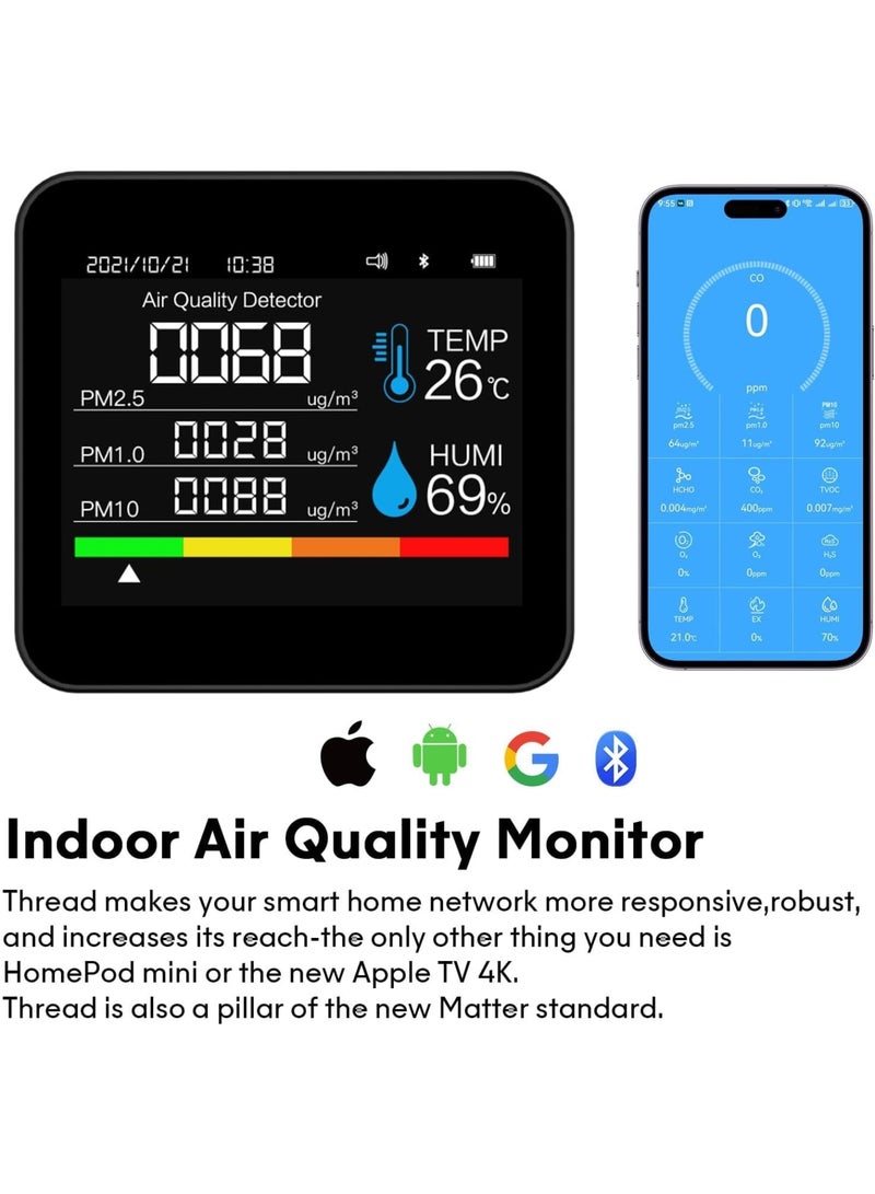 9-in-1 Indoor Air Quality Monitor, PM2.5/PM10/CO2/Temperature/Formaldehyde Detector/Humidity TVOC/Time Display Air Quality Tester, for Home, Office, School - Image 5