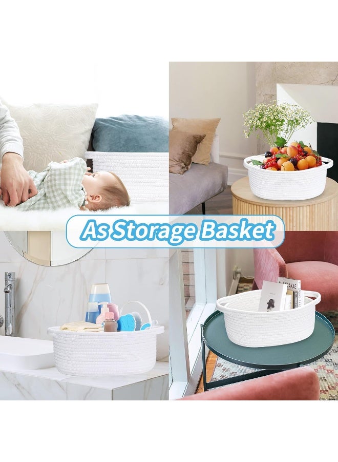 ABenkle Small Basket with Gift Bags and Ribbons, Empty Gift Baskets, Decorative Boho Rope Woven Nursery Storage Organizer Toy Baskets with Handle for Baby Showers, 12"X 8" X 5", White - Image 5