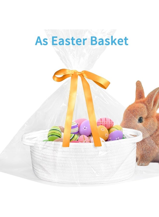 ABenkle Small Basket with Gift Bags and Ribbons, Empty Gift Baskets, Decorative Boho Rope Woven Nursery Storage Organizer Toy Baskets with Handle for Baby Showers, 12"X 8" X 5", White - Image 4