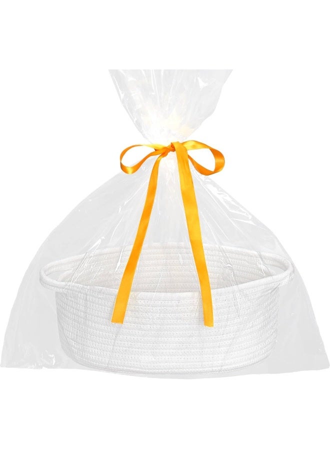 ABenkle Small Basket with Gift Bags and Ribbons, Empty Gift Baskets, Decorative Boho Rope Woven Nursery Storage Organizer Toy Baskets with Handle for Baby Showers, 12"X 8" X 5", White - Image 1