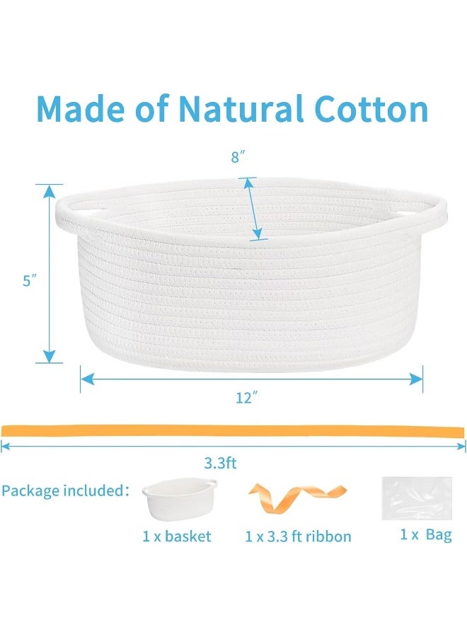 ABenkle Small Basket with Gift Bags and Ribbons, Empty Gift Baskets, Decorative Boho Rope Woven Nursery Storage Organizer Toy Baskets with Handle for Baby Showers, 12"X 8" X 5", White - Image 2