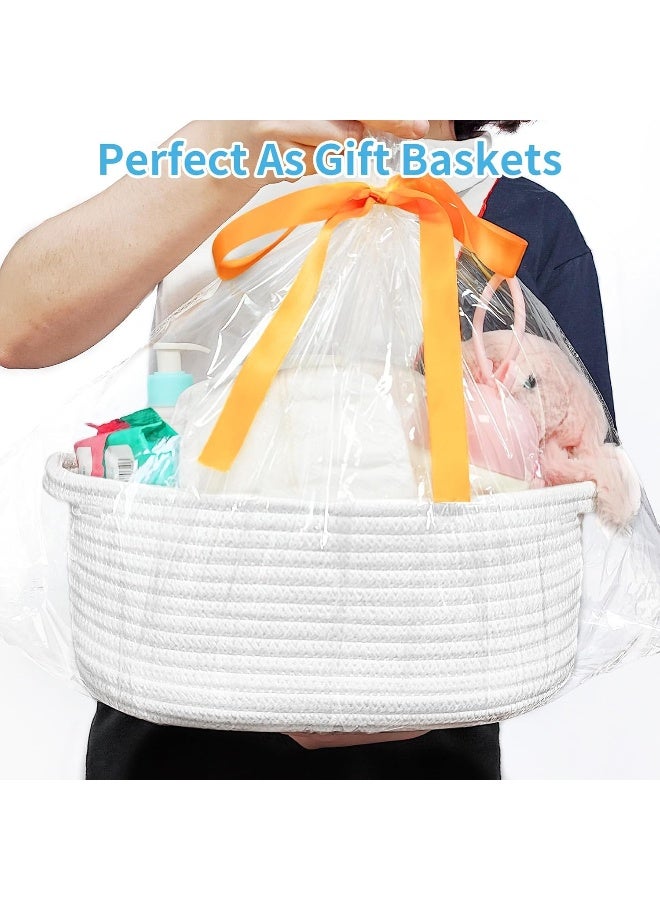 ABenkle Small Basket with Gift Bags and Ribbons, Empty Gift Baskets, Decorative Boho Rope Woven Nursery Storage Organizer Toy Baskets with Handle for Baby Showers, 12"X 8" X 5", White - Image 3