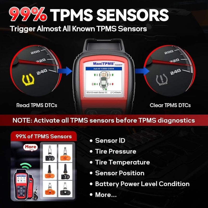 MaxiTPMS TS508WF TPMS Programming Tool, 2025 WiFi Ver. of TS601 TS508 TS501 TS408, Activate/Relearn TPMS Sensors, Program MX Sensor, TPMS Diagnosis, Read/Clear TPMS Code, Free Lifetime Update - Image 1