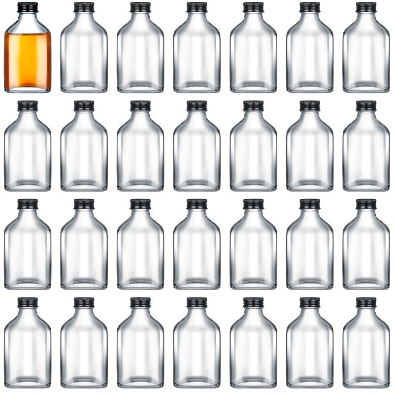 Patelai 48 Pcs Clear Glass Bottles with Caps Mini Glass Flask Liquor Bottles Empty Alcohol Shot Bottling Small Champagne Container DIY Gift for Wine Beverages Liquor Drinks Oil Beer 100 ml 34oz