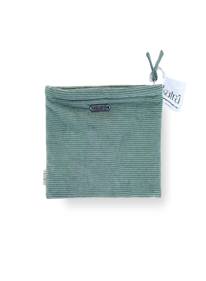 Ekatra Corduroy Pouch | 2 Pockets | Metal Zipper | 9x7 Inches | Soft Cotton Travel Pouch for Cosmetics, Stationery, Daily Essentials | Handcrafted Multipurpose Organizer - Sage - Image 1