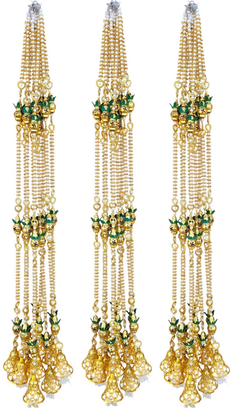 SHAKTISM 2Pcs Handcrafted Traditional Indian Toran for Main Door Decoration,Festive Door Hanging with Mirror Work, Beads & Fabric Flowers for Diwali, Navratri, Pooja 38 Inch (Kalash with Pearls) - Image 4