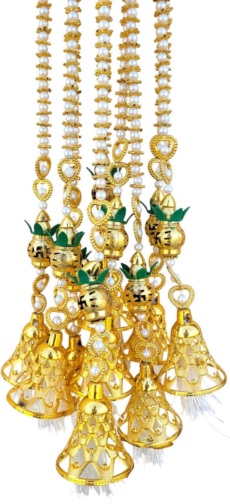SHAKTISM 2Pcs Handcrafted Traditional Indian Toran for Main Door Decoration,Festive Door Hanging with Mirror Work, Beads & Fabric Flowers for Diwali, Navratri, Pooja 38 Inch (Kalash with Pearls) - Image 2