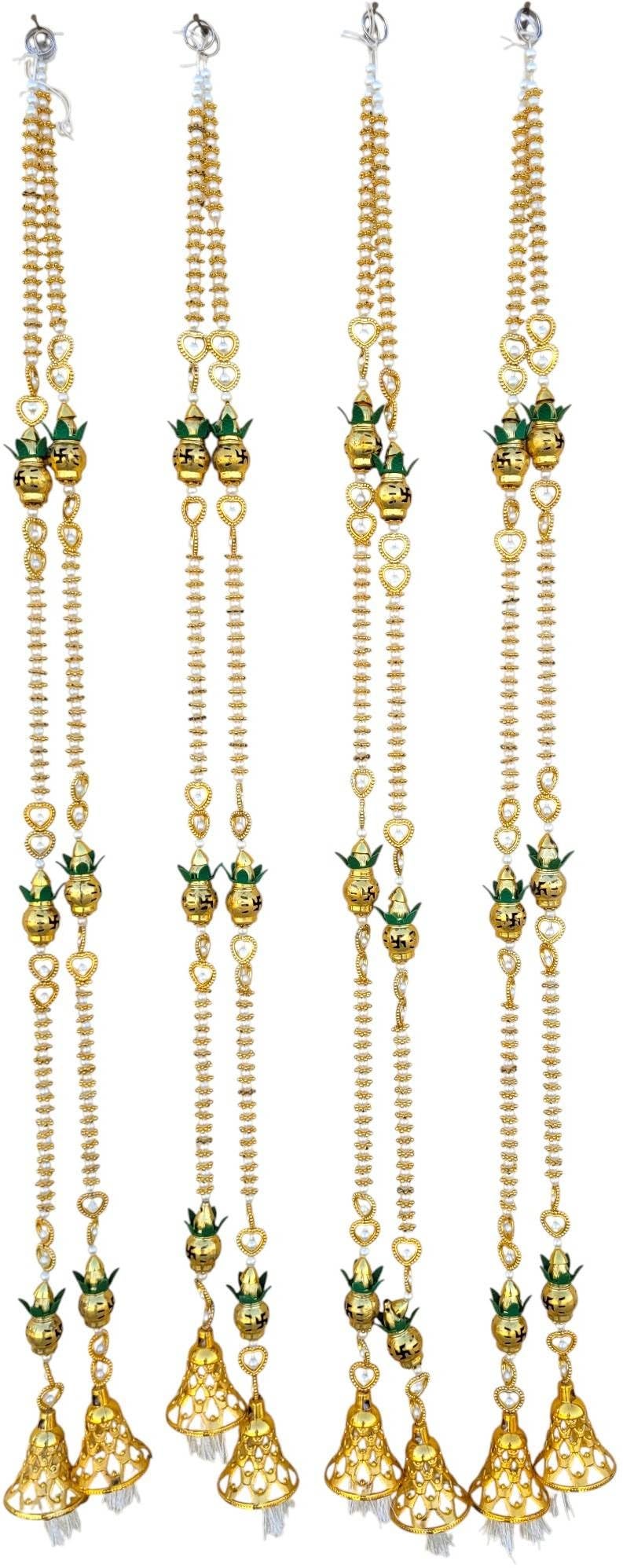 SHAKTISM 2Pcs Handcrafted Traditional Indian Toran for Main Door Decoration,Festive Door Hanging with Mirror Work, Beads & Fabric Flowers for Diwali, Navratri, Pooja 38 Inch (Kalash with Pearls) - Image 3