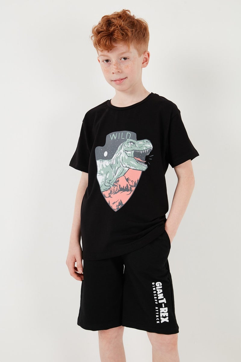 Lela Cotton Regular Fit Crew Neck Top and Bottom Set with Shorts Boy's Suit 6212018 - Image 3