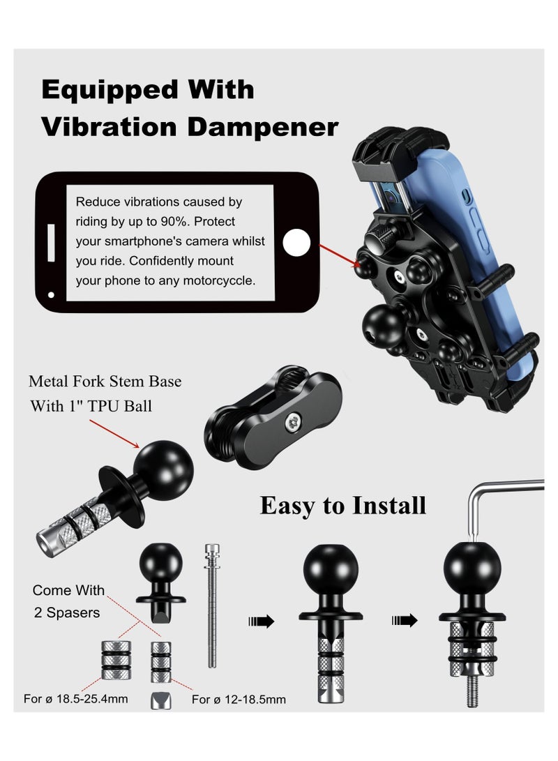 SYOSI Motorcycle Fork Stem Phone Mount, with Vibration Dampener & High-Speed Secure Lock, Anti-Theft Motorcycle Phone Holder Cellphone Mount Mobile Phone Cradle for 5.4''-7.2'' Smartphones - Image 5