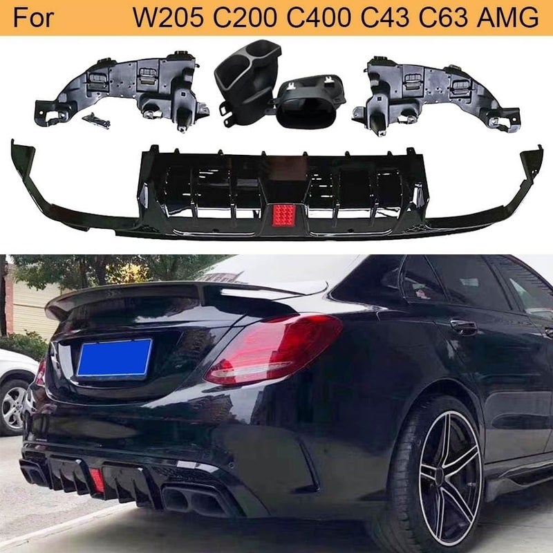 DEMULAX Car Rear Bumper Diffuser Lip Spoiler for Mercedes-Benz C-Class - Image 2