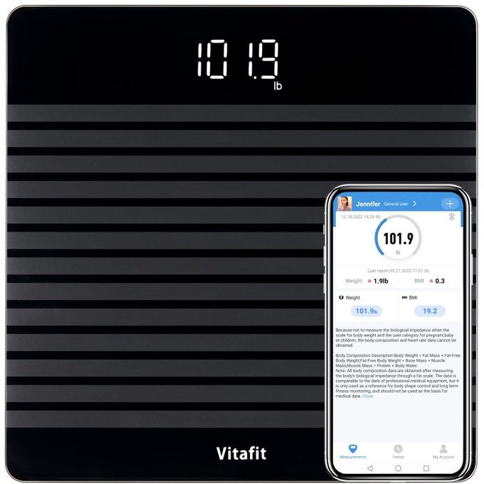 ANTISLIP SMART DIGITAL BATHROOM SCALE FOR BODY WEIGHT FSA HSA STORE ELIGIBLE HIGH ACCURACY ASSURED BY WEIGHING PROFESSIONAL SINCE 2001 BMI WITH APPBLACK