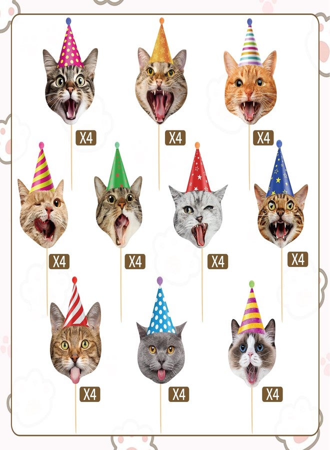 Abilat 40 Pcs Cat Cupcake Toppers Cats Face Birthday Cupcake Picks Pet Cat Cake Decorations for Kids Kitten Theme Baby Shower Party Supplies - Image 3
