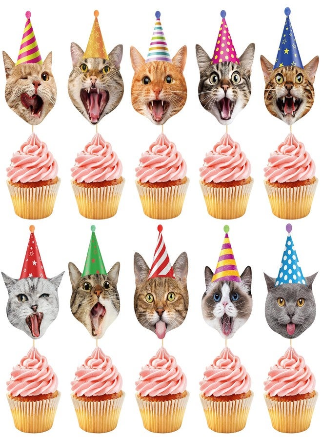 Abilat 40 Pcs Cat Cupcake Toppers Cats Face Birthday Cupcake Picks Pet Cat Cake Decorations for Kids Kitten Theme Baby Shower Party Supplies - Image 1