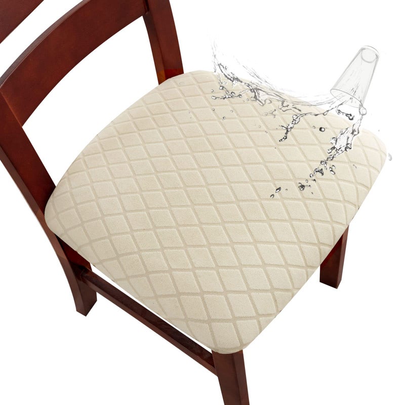 Genina Waterproof Seat Covers for Dining Room Chairs Stretch Chair Covers Removable Washable Dinning Room Kitchen Chair Seat Cushion Slipcovers ArgyleBeige 4 PCS