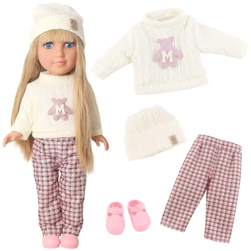 18INDC 18 Inch Girl Doll Set with 4 AccessoriesKnit Top Plaid WideLeg Pants Shoes Knit HatPerfect for 18 Inch Dolls an Ideal Gift for Girls and Children Doll Included - Image 5