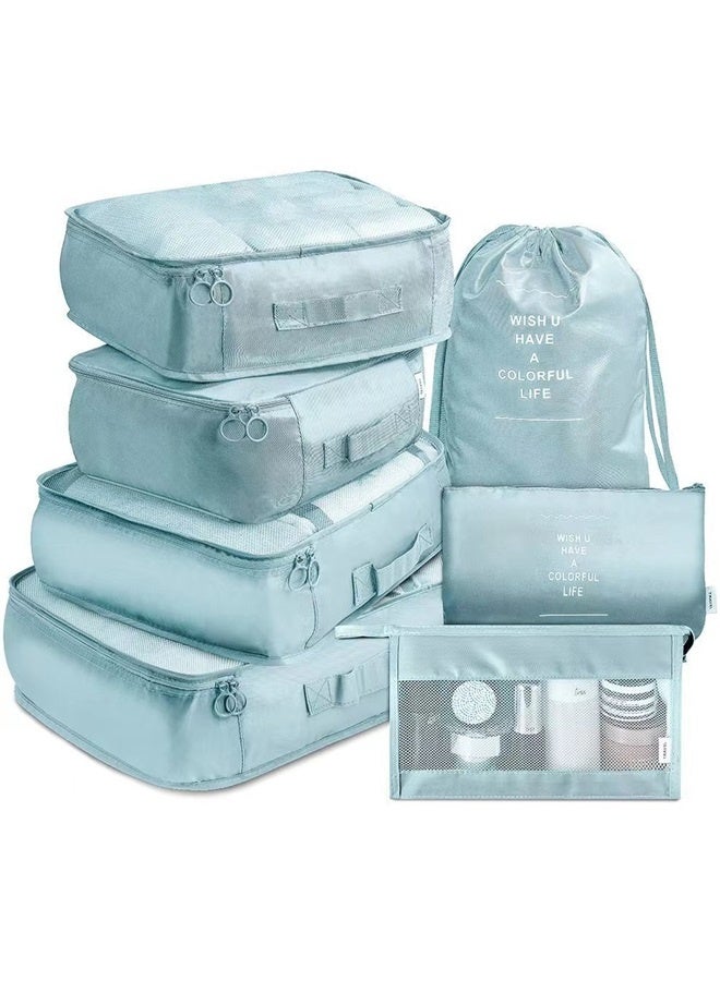 7-Piece Travel Luggage box Set ，  Travel Luggage Packing Organizers Set (Pale blue)  - Image 1