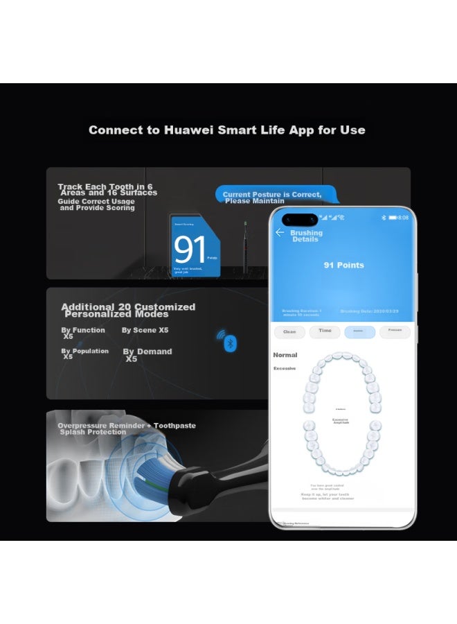 Huawei Smart Selection Libode Electric Toothbrush, Smart Sonic Toothbrush For Adults And Couples, Harmonyos Smart Selection Star Diamond Cool Black Deep Cleaning, Gift For Boyfriend Or Girlfriend, Qixi Valentine's Day Present - Image 2