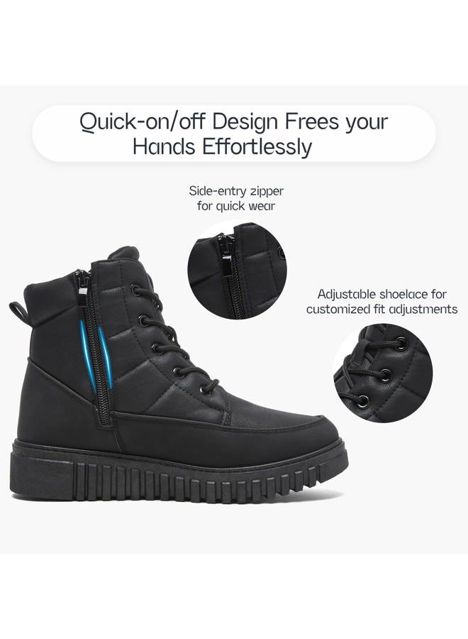 Shupua Ankle Boots for Women Winter Combat Boots Womens Hiking Sneakers Shoes Warm Snow Booties with Zipper, Black, 8 - Image 5