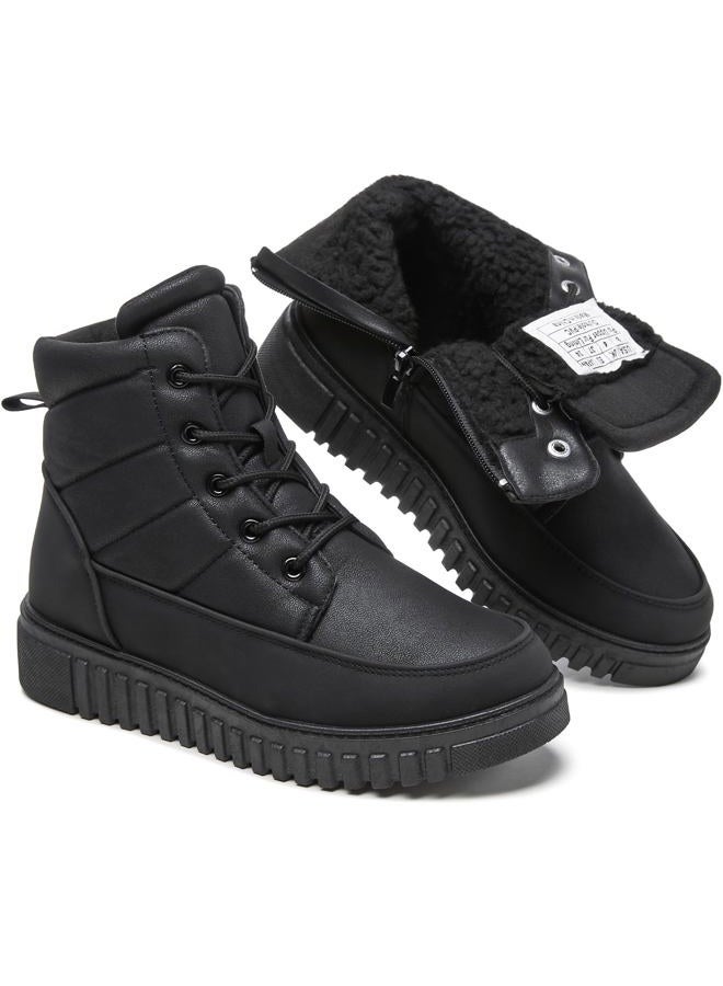 Shupua Ankle Boots for Women Winter Combat Boots Womens Hiking Sneakers Shoes Warm Snow Booties with Zipper, Black, 8 - Image 1