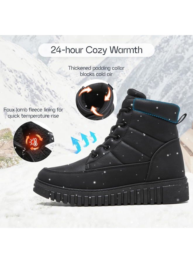 Shupua Ankle Boots for Women Winter Combat Boots Womens Hiking Sneakers Shoes Warm Snow Booties with Zipper, Black, 8 - Image 3