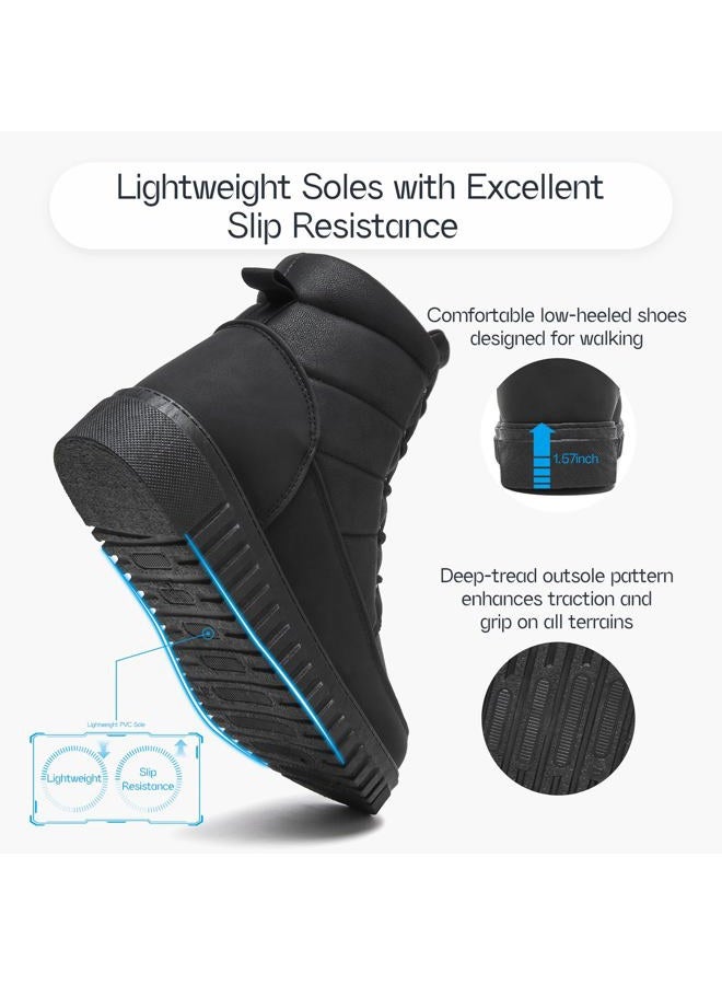 Shupua Ankle Boots for Women Winter Combat Boots Womens Hiking Sneakers Shoes Warm Snow Booties with Zipper, Black, 8 - Image 4